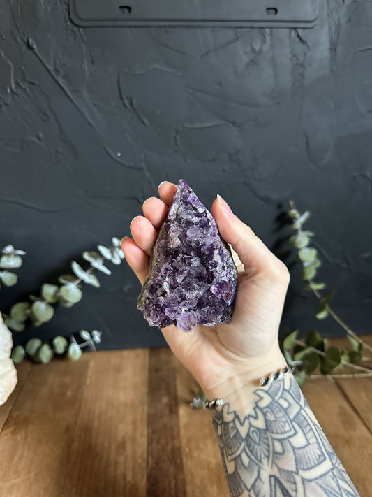 Dark Amethyst Point Cluster Geode with Blue Agate, a wonderful addition to your crystal collection.