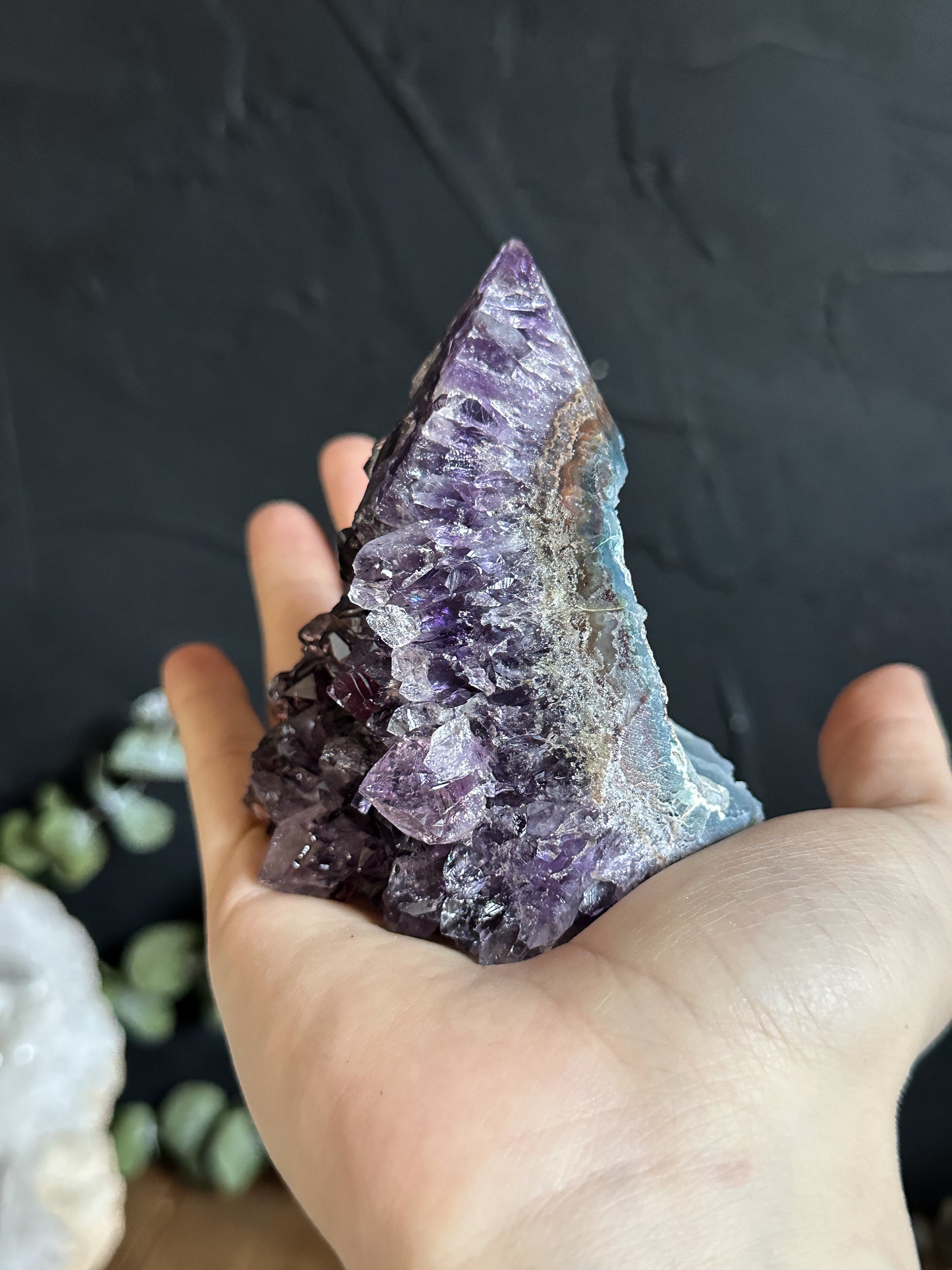 Amethyst Point Cluster Geode with Blue Agate -04