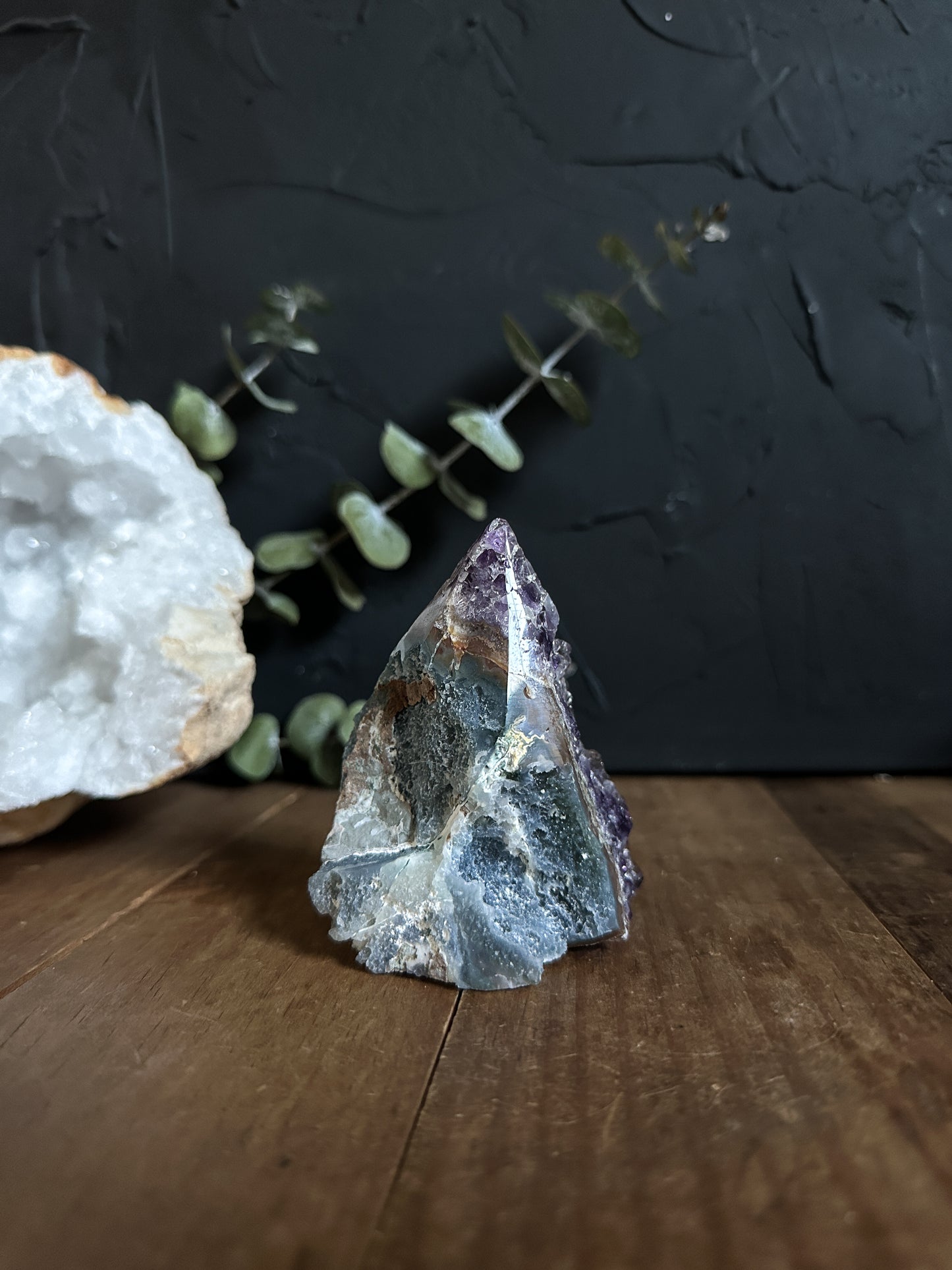 Amethyst Point Cluster Geode with Blue Agate -04