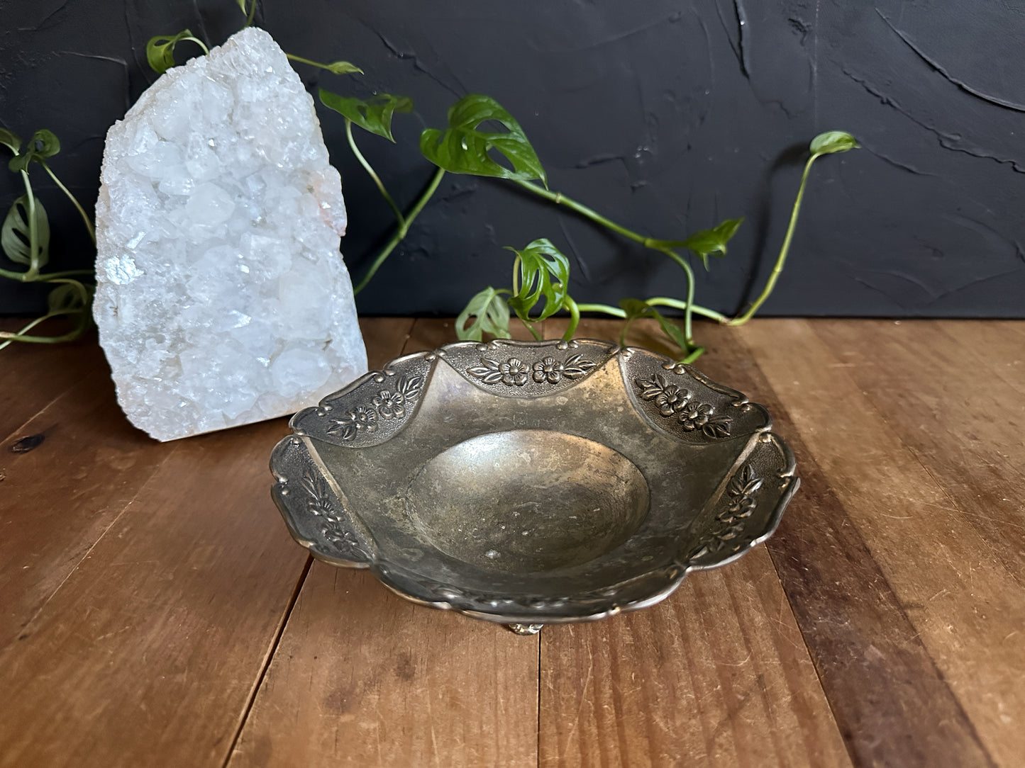 Vintage Silver Plated Scalloped Floral Bowl