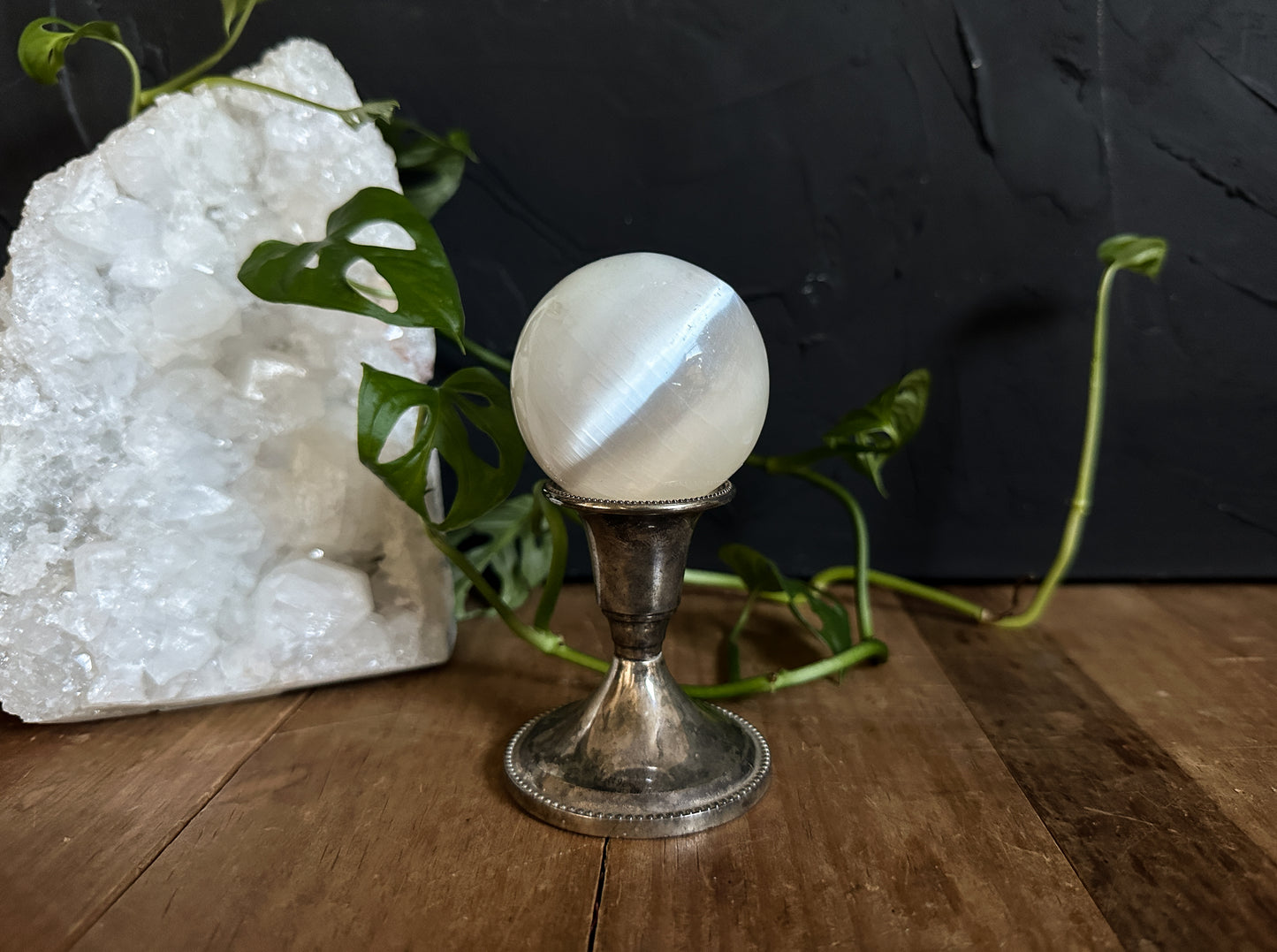 Vintage Crystal Ball Stand with Selenite Sphere