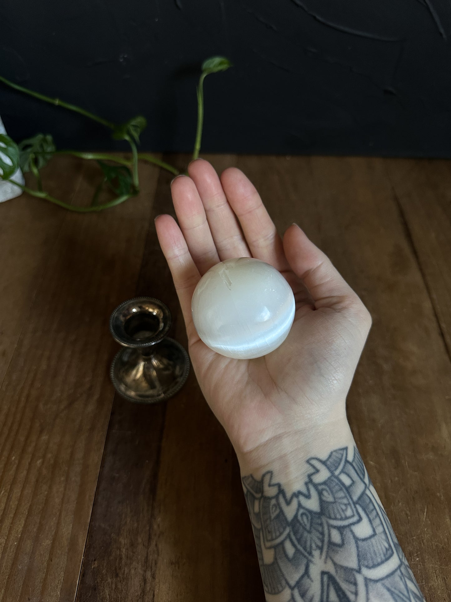 Vintage Crystal Ball Stand with Selenite Sphere