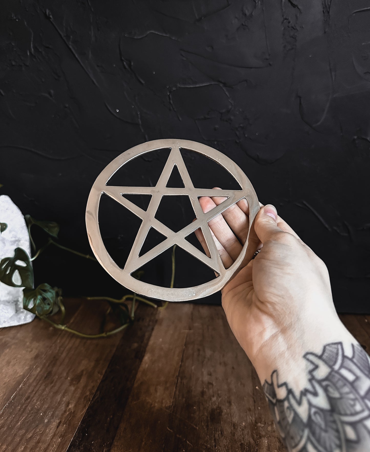 this Silver Pentacle altar tile embodies the essence of sacred geometry and mystical symbolism.