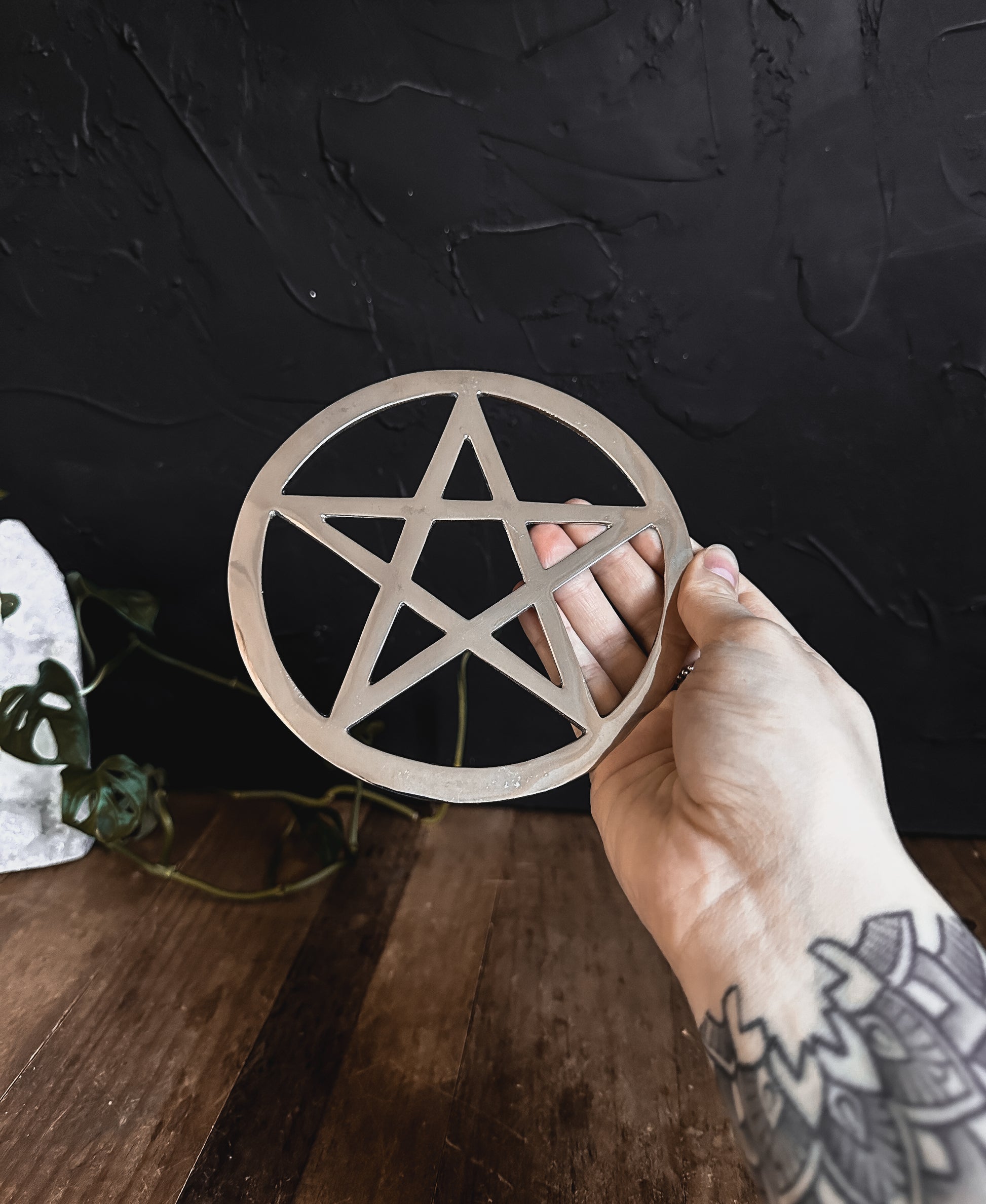 this Silver Pentacle altar tile embodies the essence of sacred geometry and mystical symbolism.