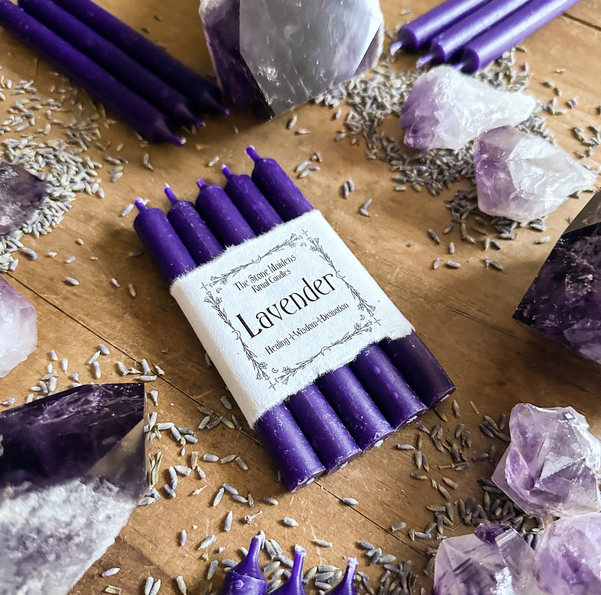 Dark Purple Lavender Spell Candles, Chime Candles sold in bulk at The Stone Maidens