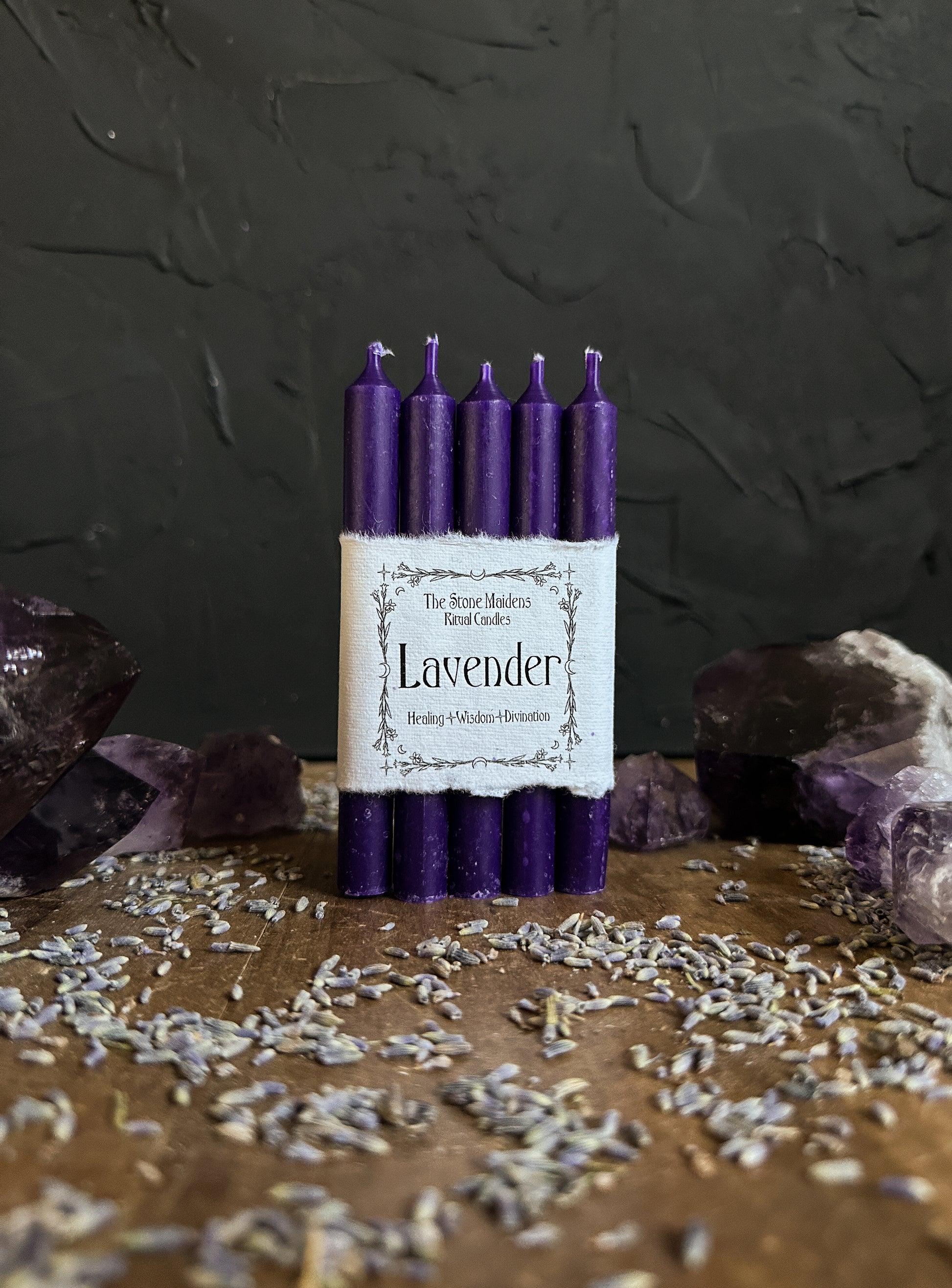 These Purple Ritual Candles also known as Chime Candles, are infused with the calming scent of Lavender essential oil.