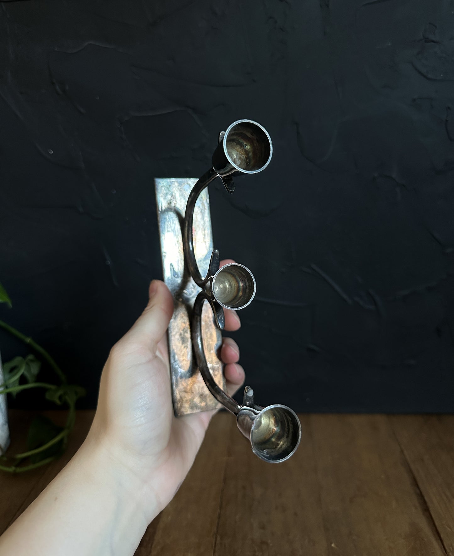 Vintage Candle Holder with Milky Quartz Spheres