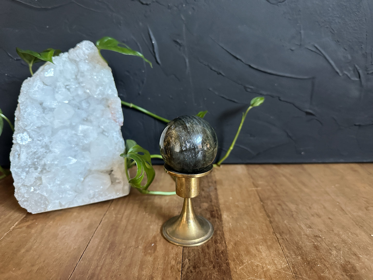 Vintage Crystal Ball Stand with Labradorite Sphere