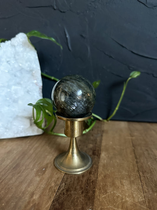 Vintage Crystal Ball Stand with Labradorite Sphere