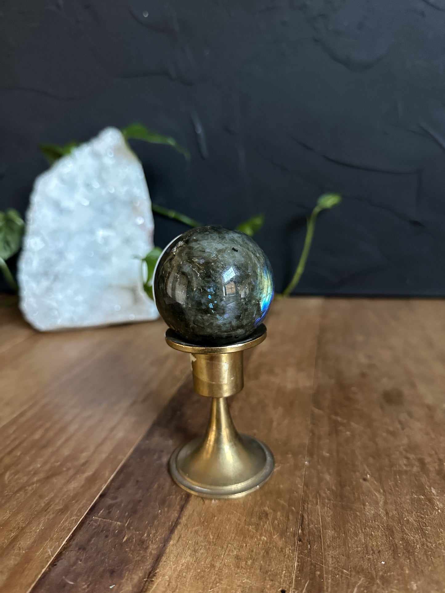 Vintage Crystal Ball Stand with Labradorite Sphere