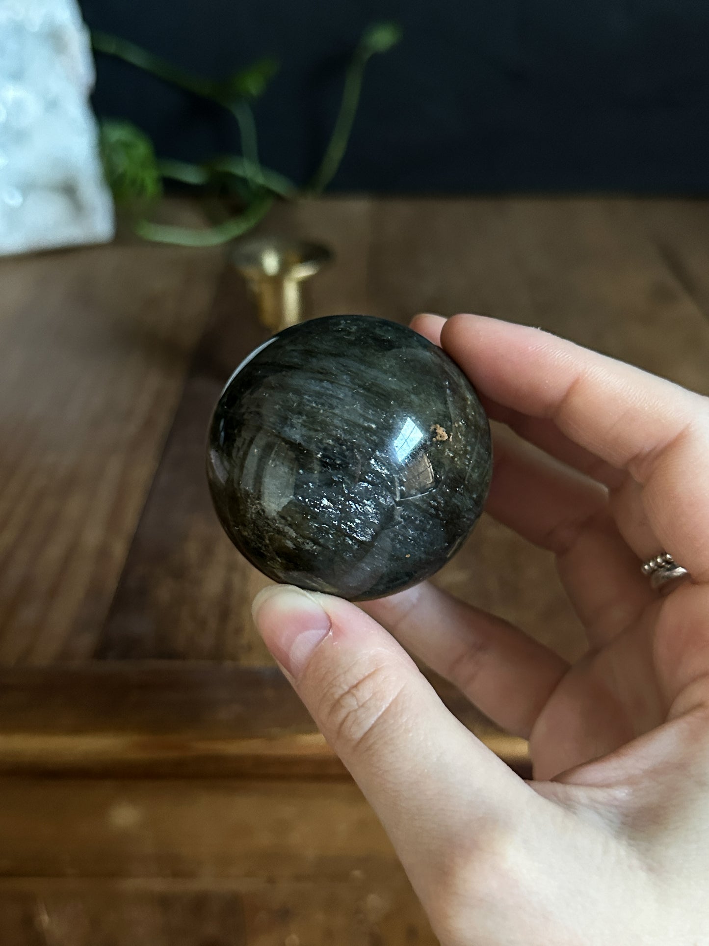 Vintage Crystal Ball Stand with Labradorite Sphere