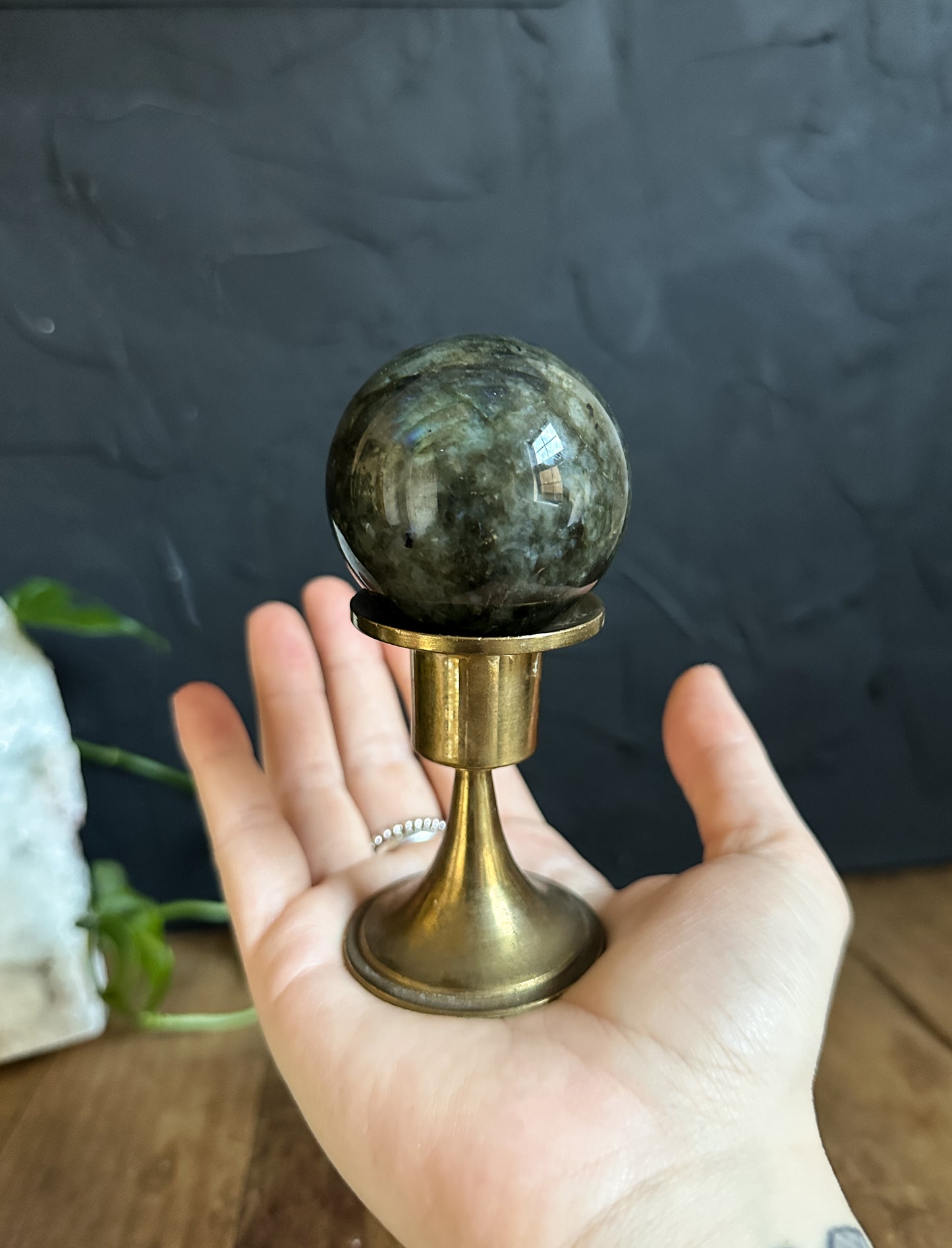 We thought this beautiful brass candle holder would be a perfect crystal ball stand!