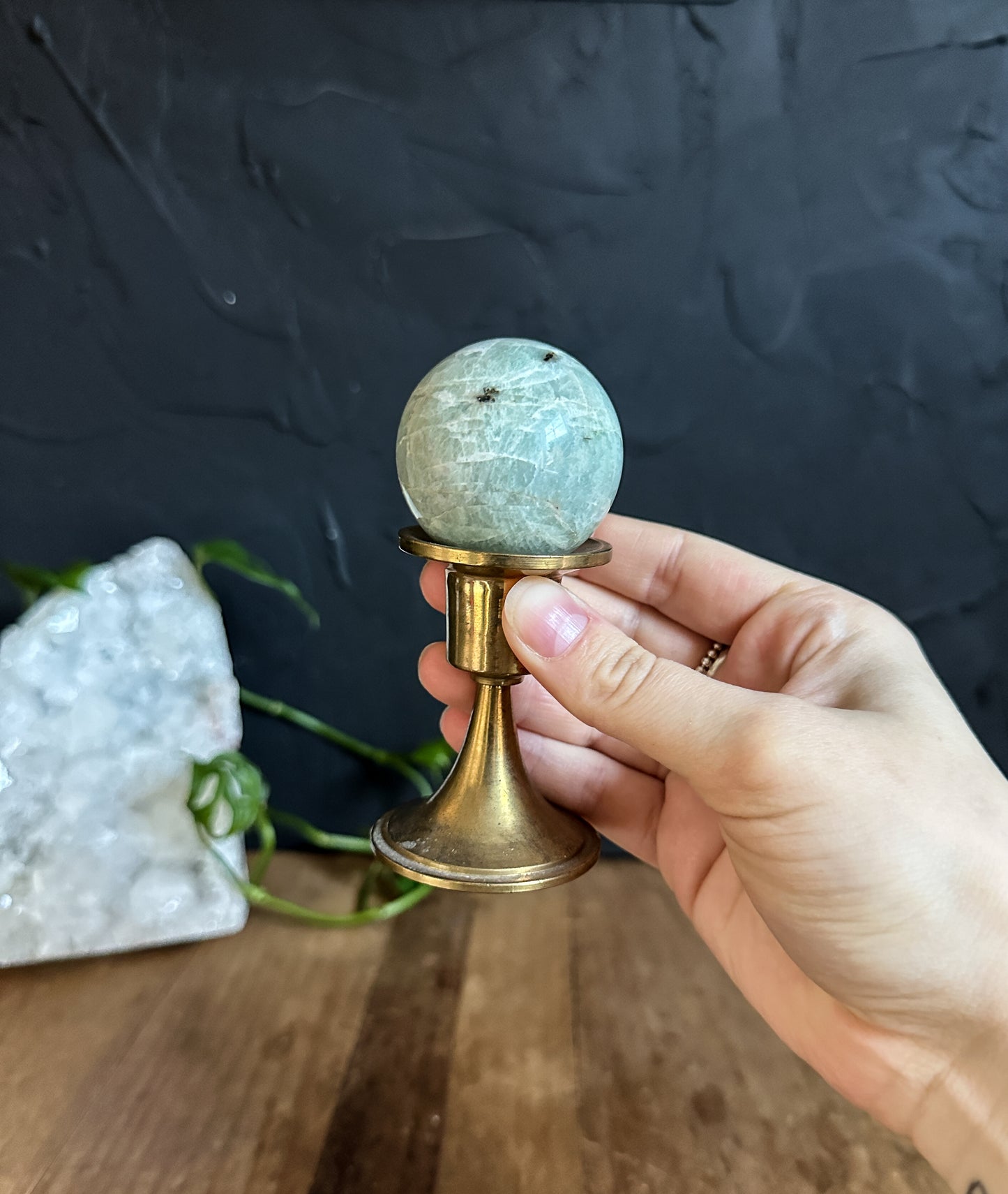 Vintage Crystal Ball Stand with Amazonite Sphere