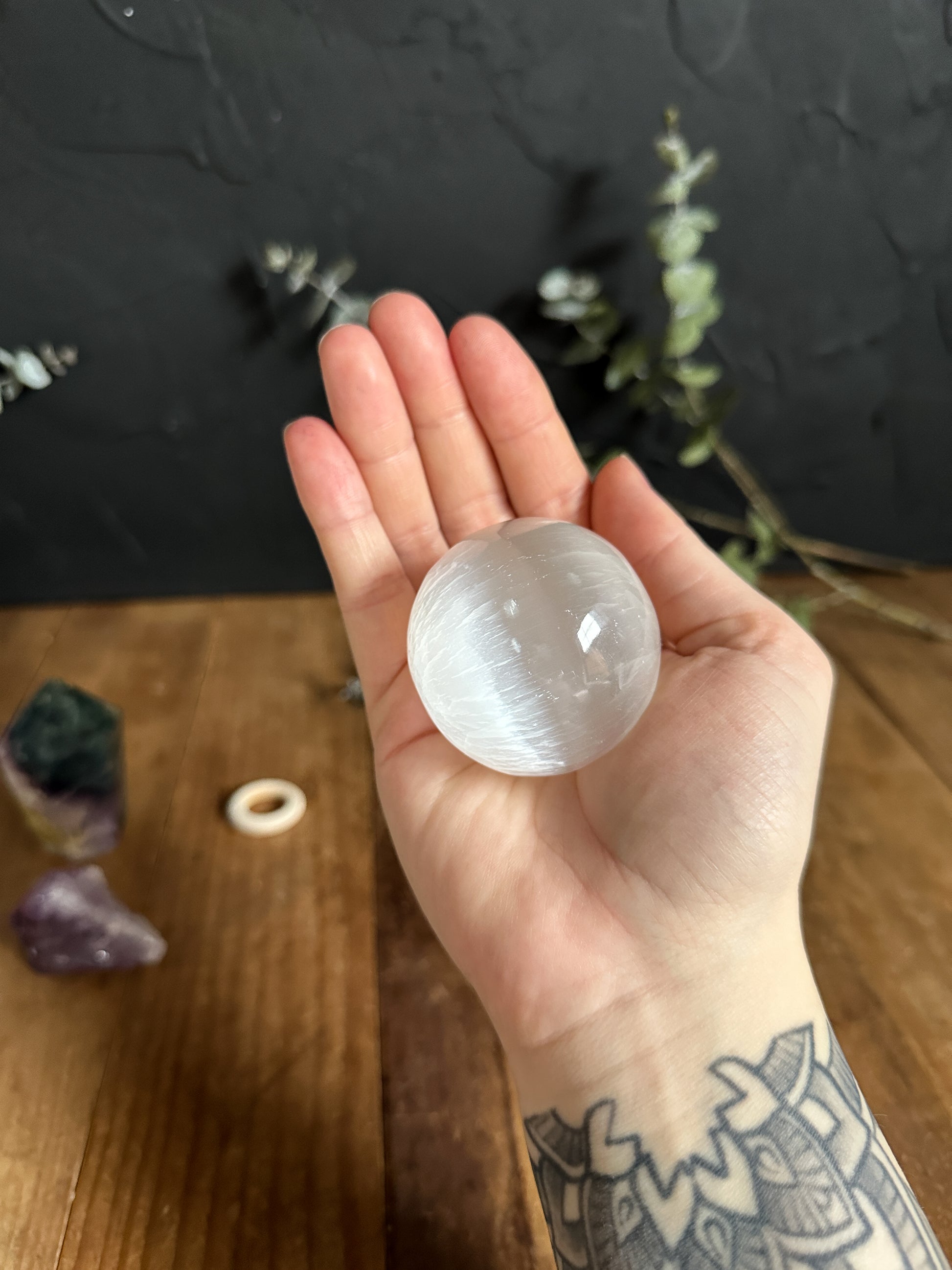 Selenite Sphere in the Crystal Set for Focus