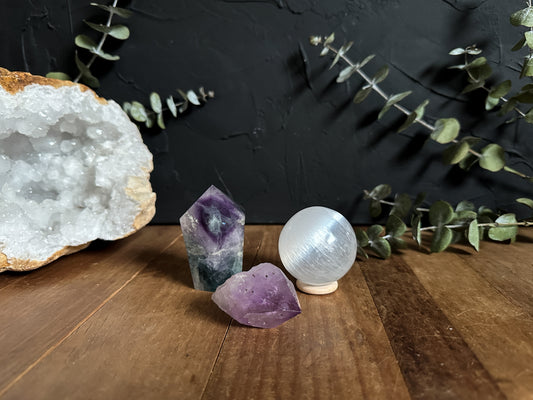 Crystal Set for Focus. These crystals will work harmoniously to quiet your mind and clear the energy in the room to aid you with the perfect area to focus