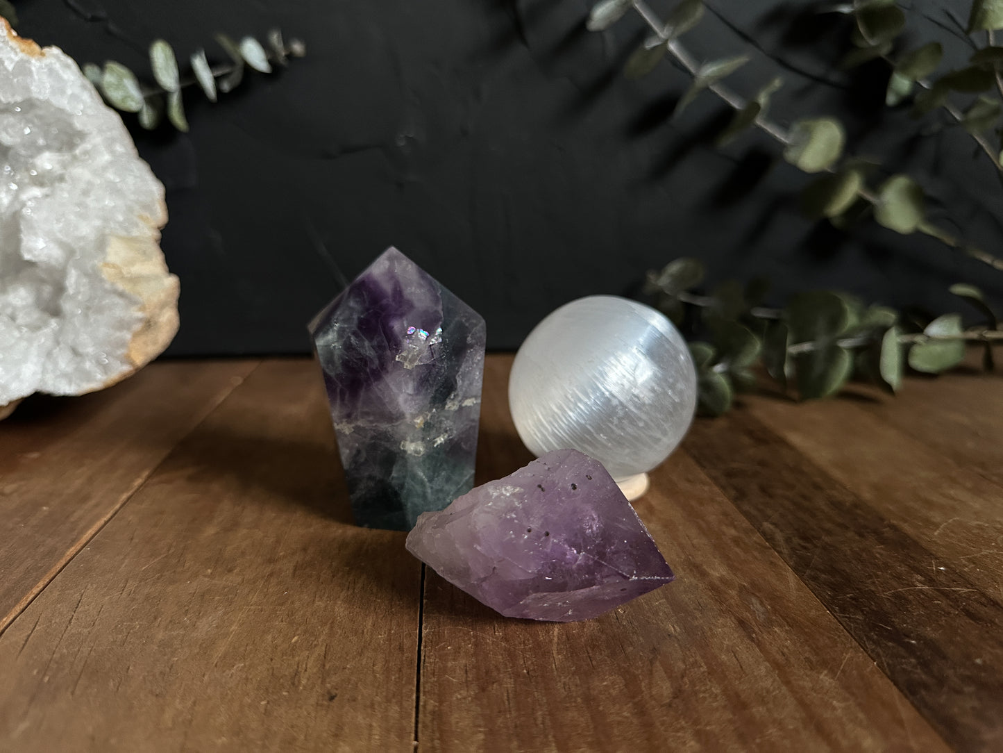 Enhance your focus with our Crystal Focus Kit, featuring three powerful stones: Amethyst, Fluorite, and Selenite.