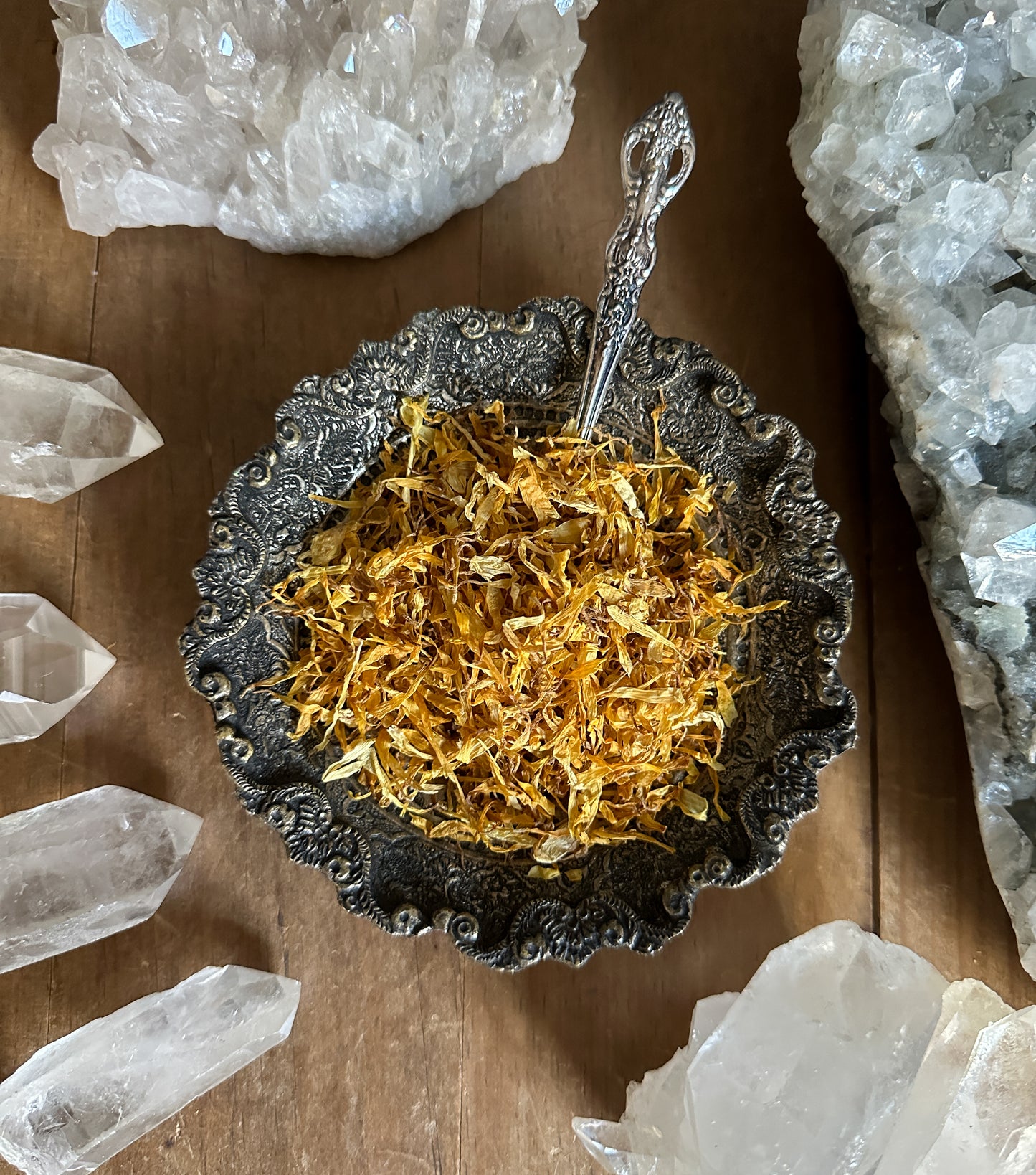 Beautiful Calendula Flower Petals. Ritual herbs sold in Bulk at The Stone Maidens. 