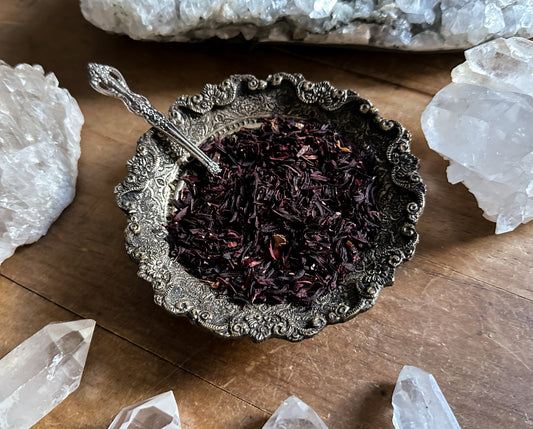 Ritual Herbs, Hibiscus Flower cut. Bulk Apothecary sold at The Stone Maidens