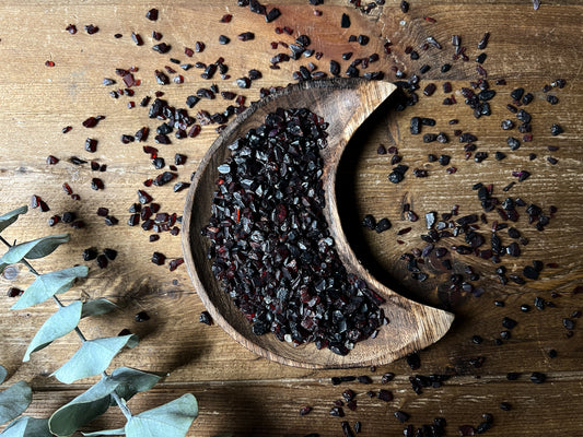 These Dark Garnet Crystal Chips are great for candle making, crafts, resin jewelry, or to place in jars upon your altar.