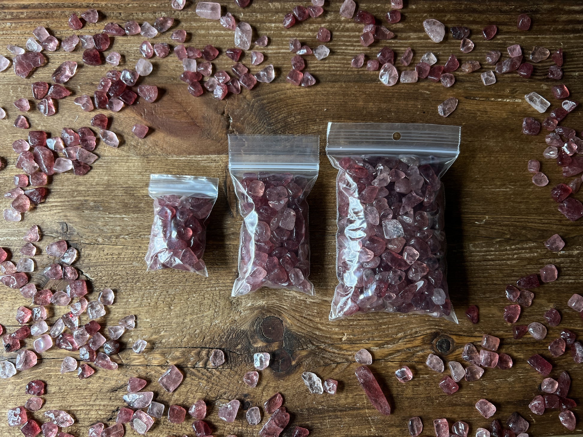 These Strawberry Quartz Chips are great for candle making, crafts, resin jewelry, or to place in jars upon your altar. So many uses for these Mini Stones!
