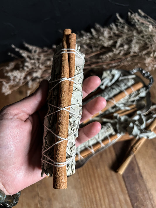  White sage and cinnamon bundles, the perfect Ritual Tools sold at The Stone Maidens