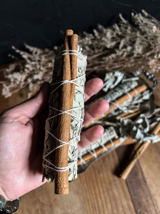 White sage and cinnamon bundles, the perfect Ritual Tools sold at The Stone Maidens
