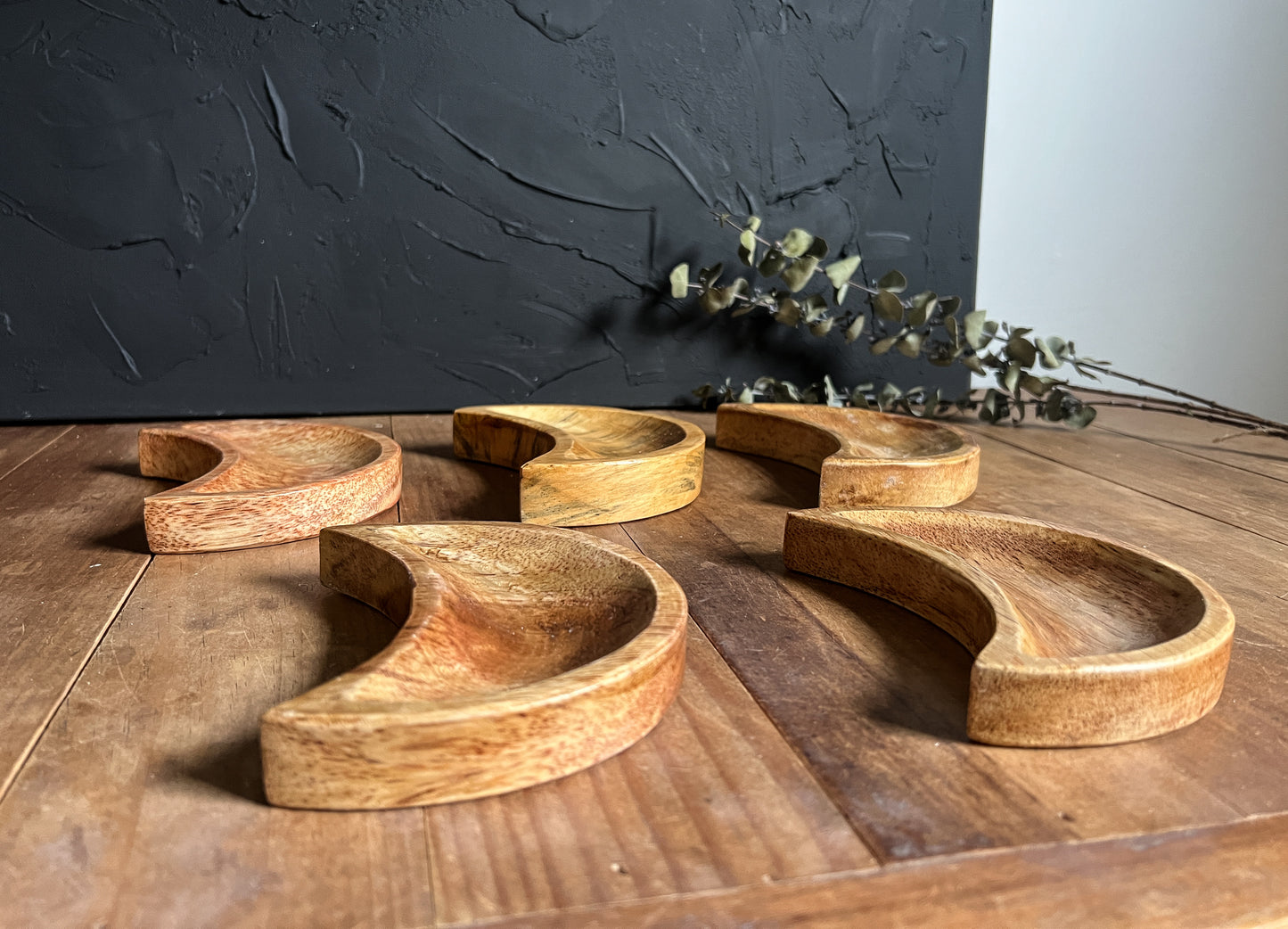 Wood Crescent Moon Trinket Dish