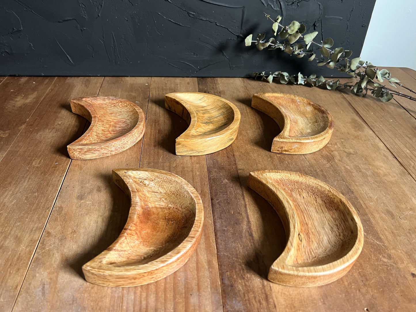 Wood Crescent Moon Trinket Dish