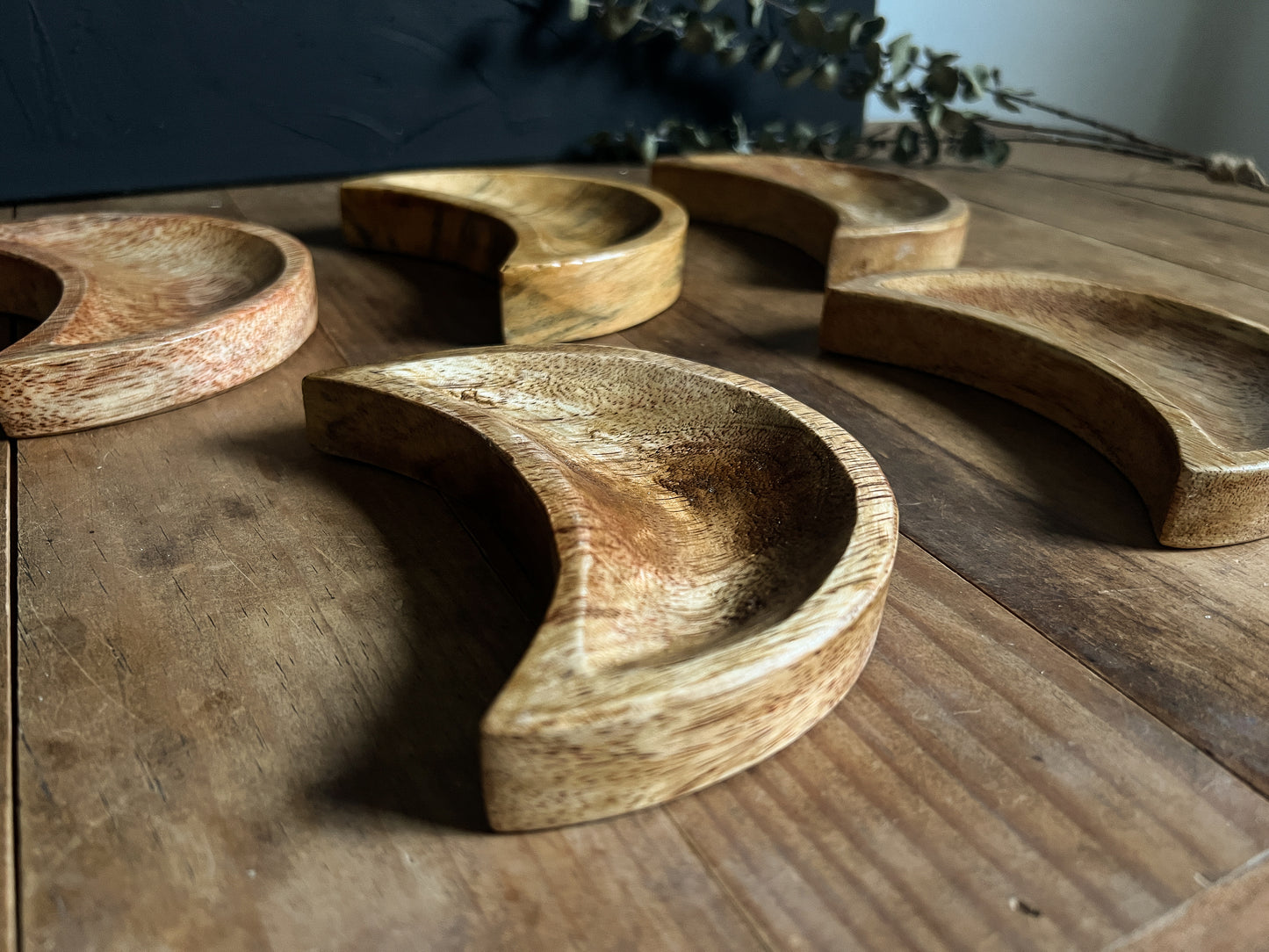 Wood Crescent Moon Trinket Dish