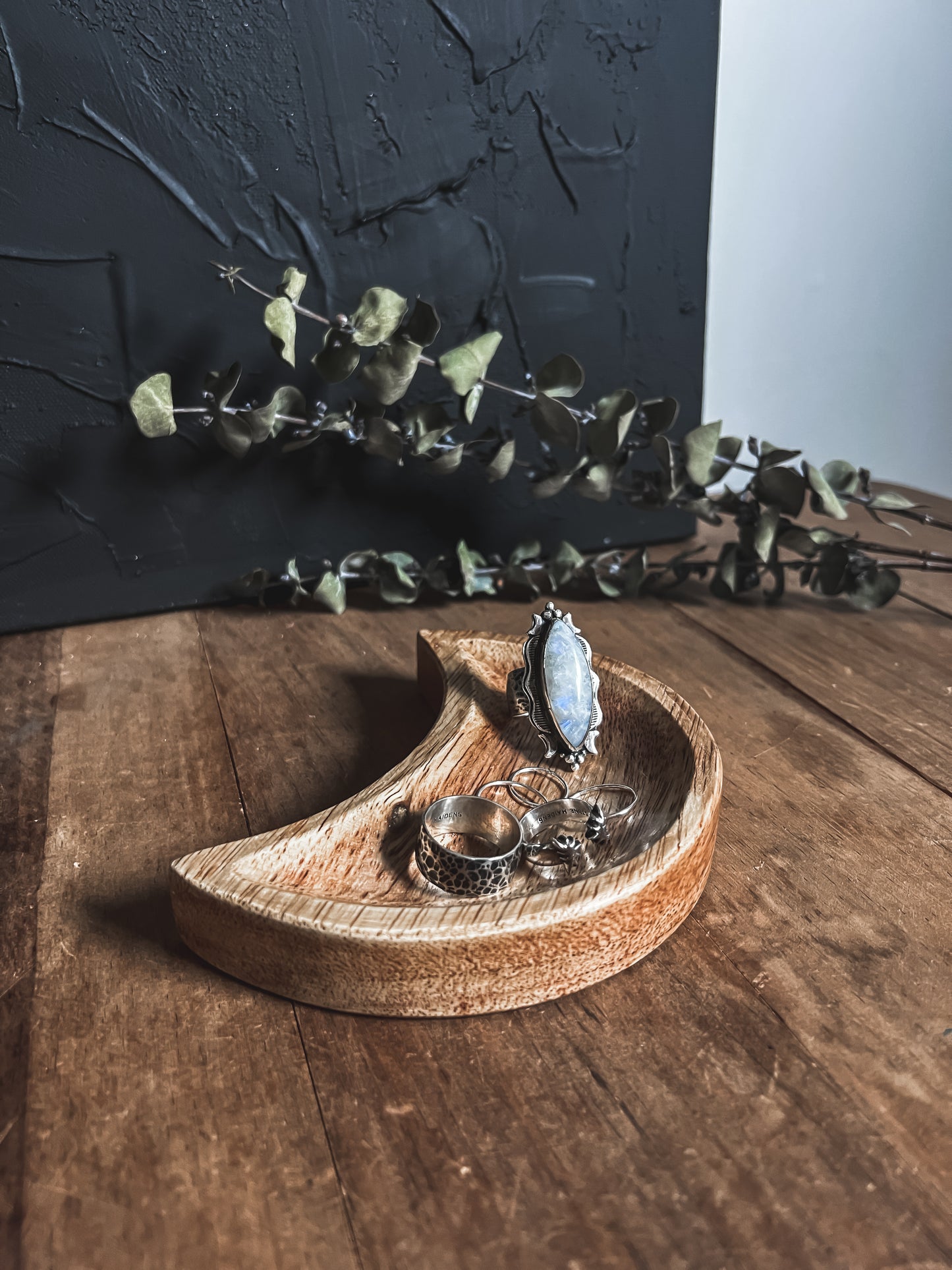 Wood Crescent Moon Trinket Dish