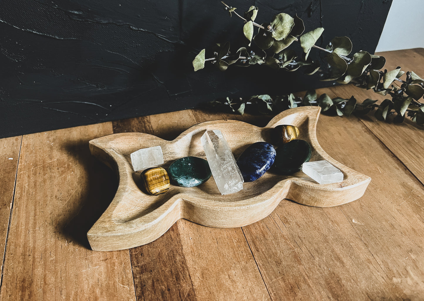 Triple Moon Goddess Wood Dish