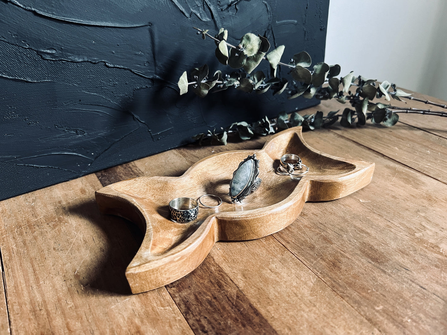 Triple Moon Goddess Wood Dish