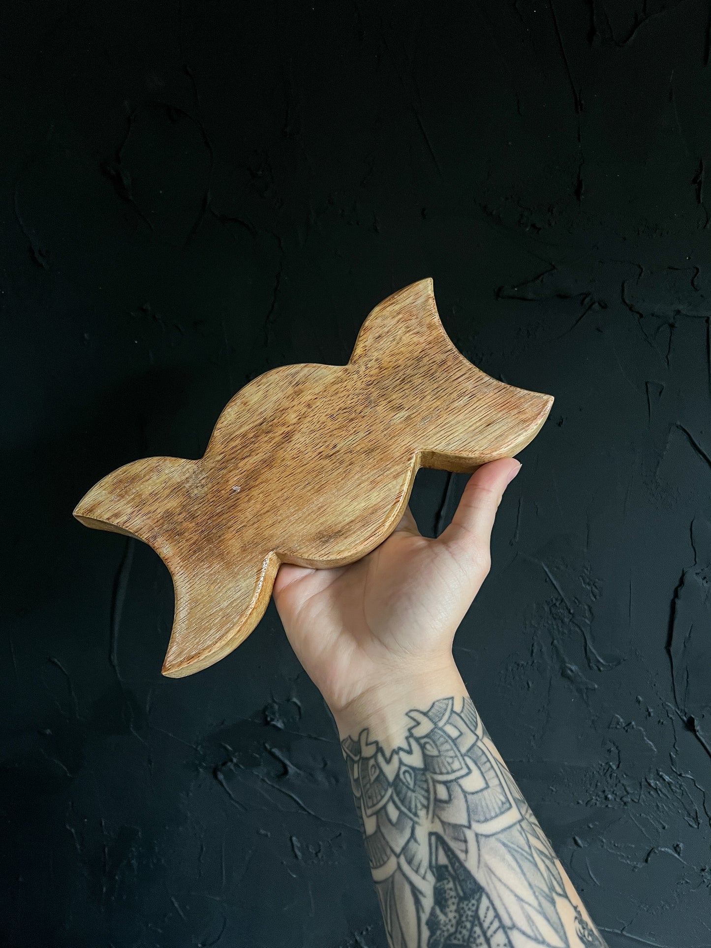 Triple Moon Goddess Wood Dish