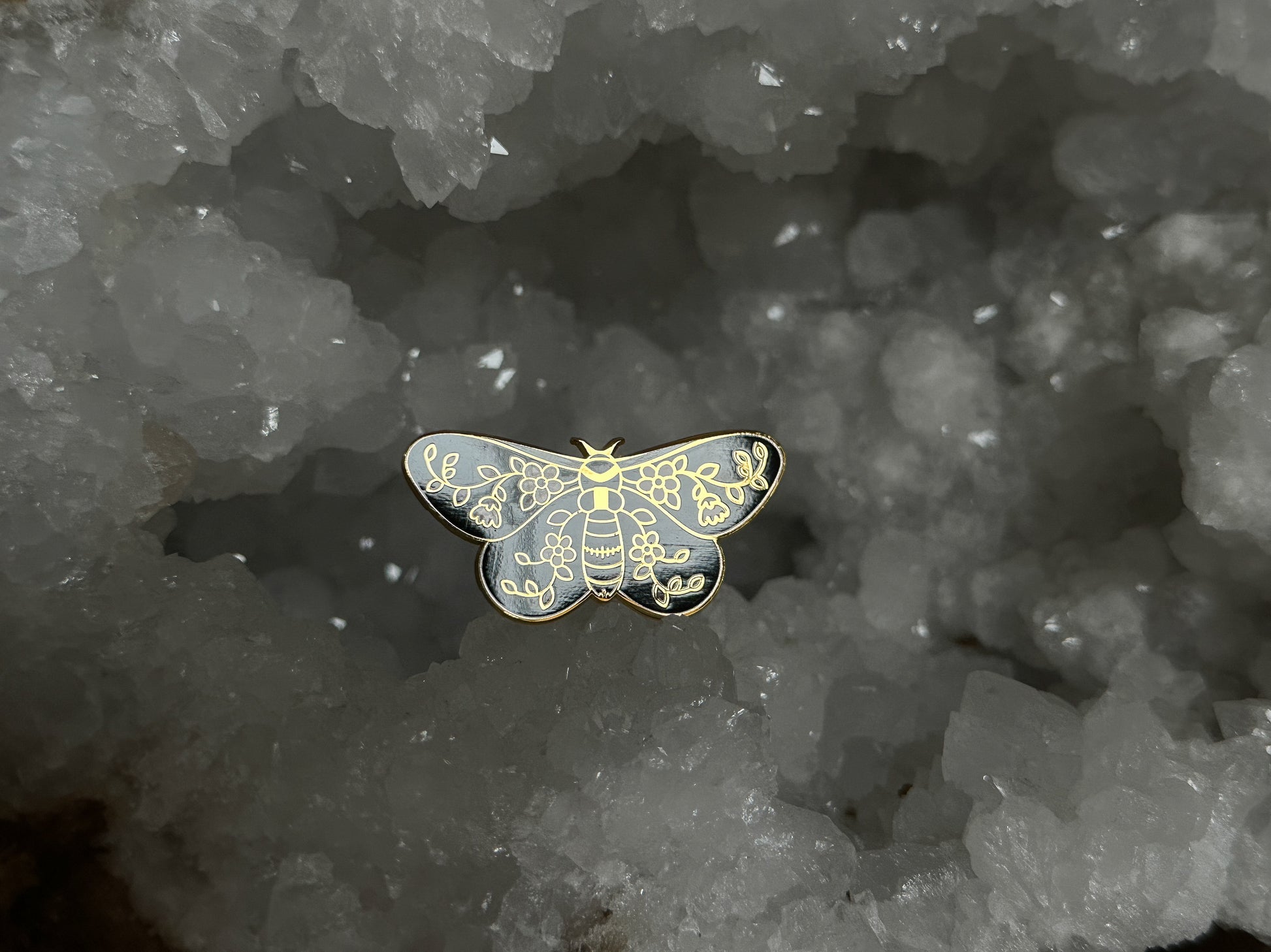 Moth with Flowers Enamel Brooch, so cute for bags and backpacks
