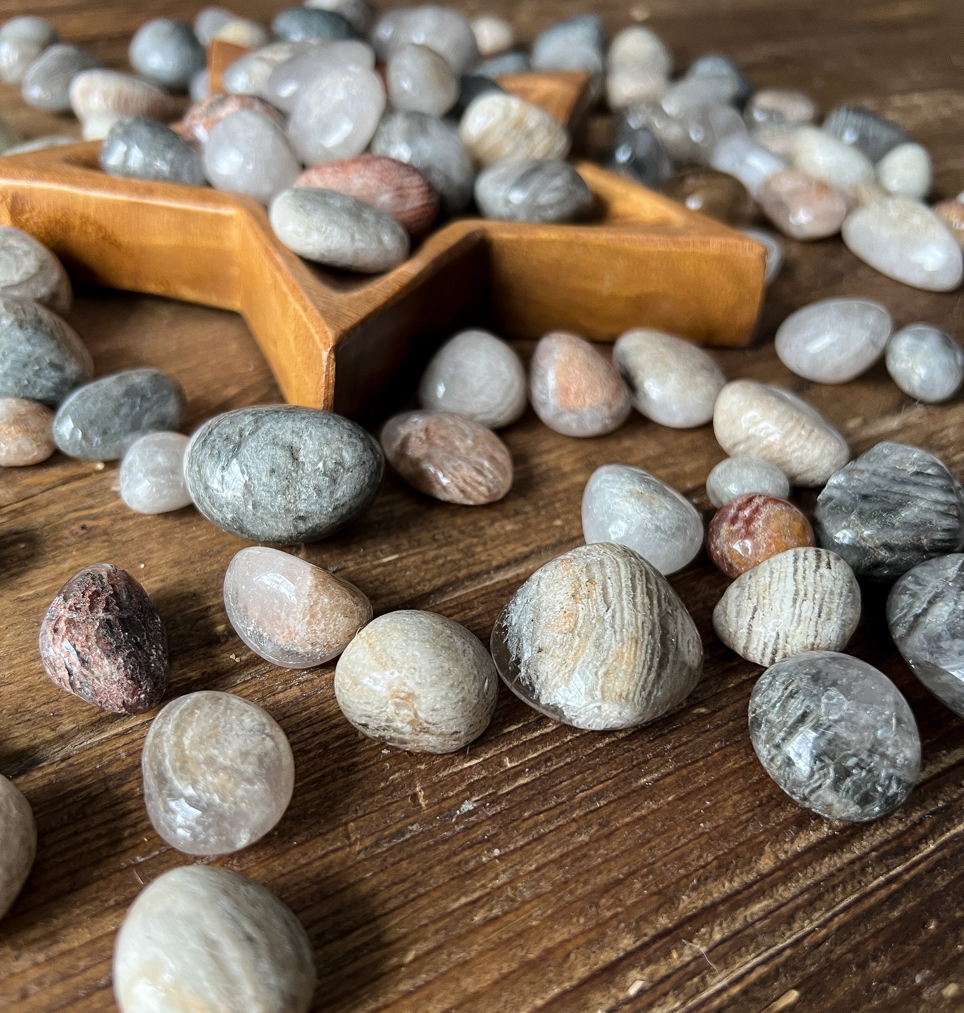 Thousand Layer Quartz Tumbles, INNER GROWTH, Garden Quartz Tumbles, Lodalite Quartz Tumbles, Thousand Layer Tumbles, Phantom Quartz