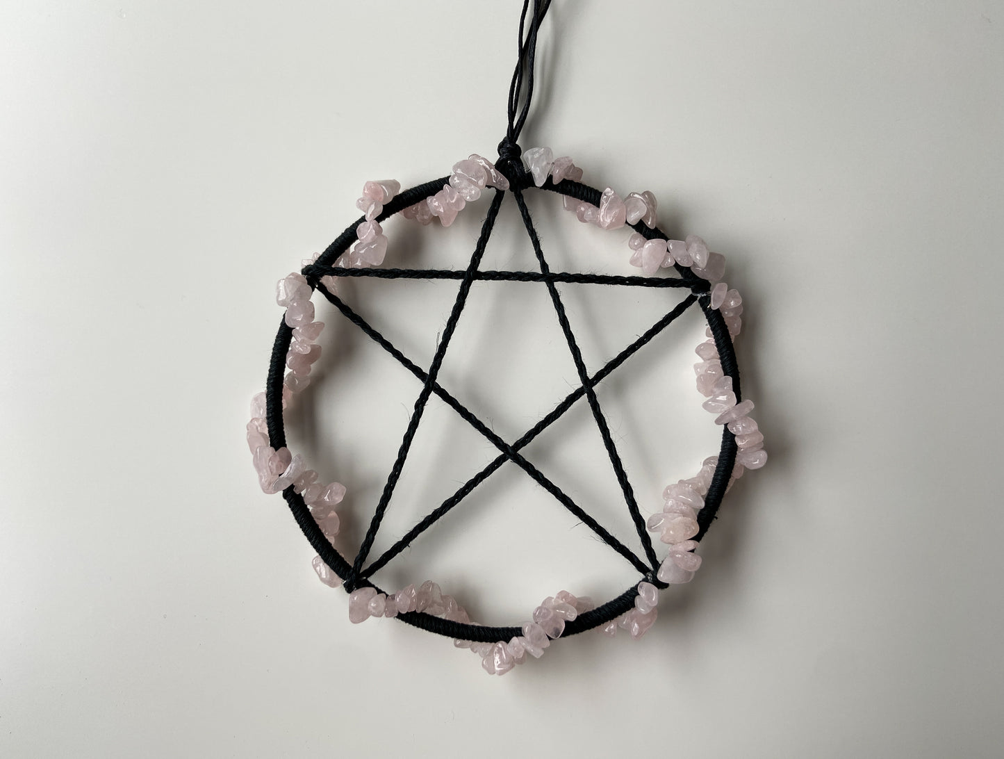 Black Pentacle with Rose Quartz Crystals