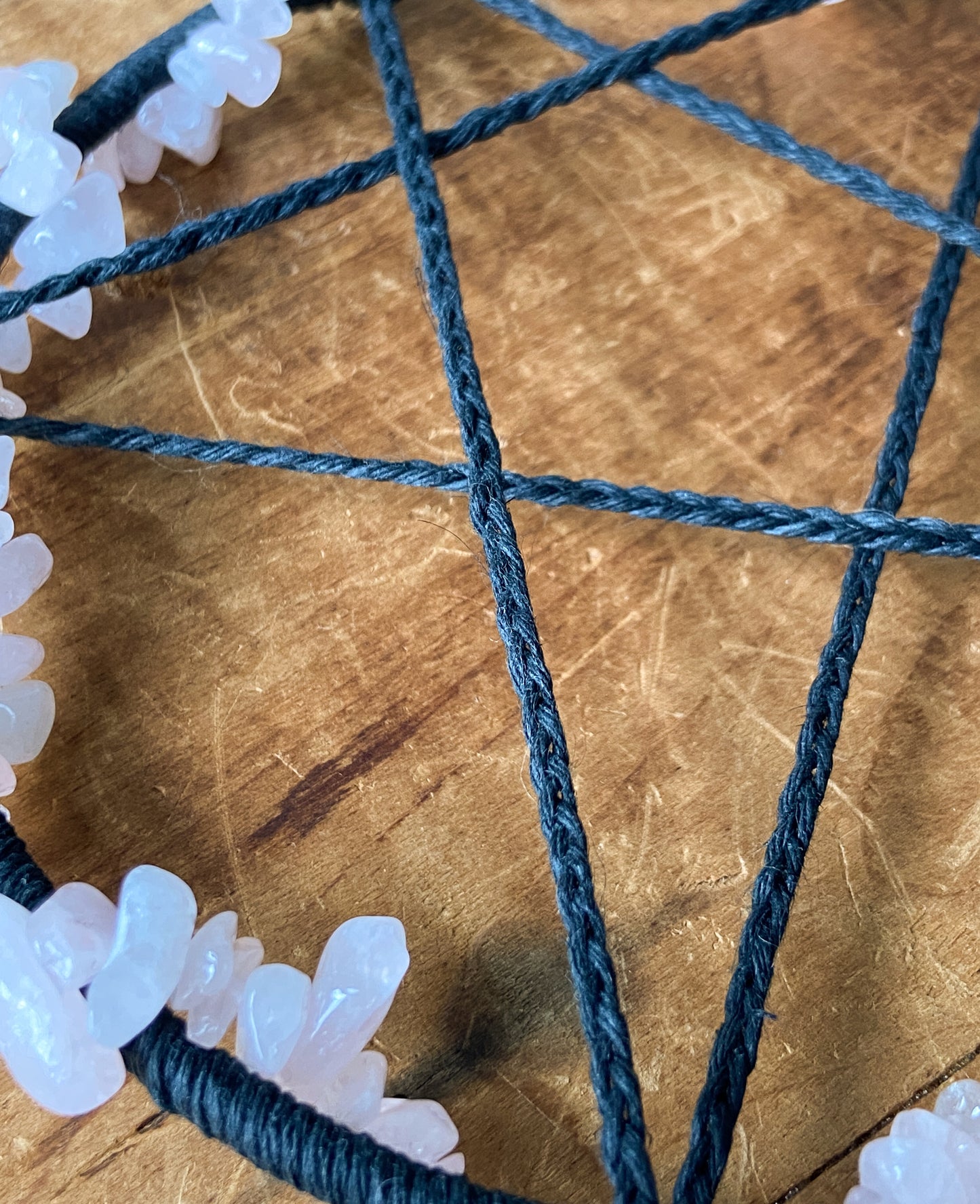 Black Pentacle with Rose Quartz Crystals
