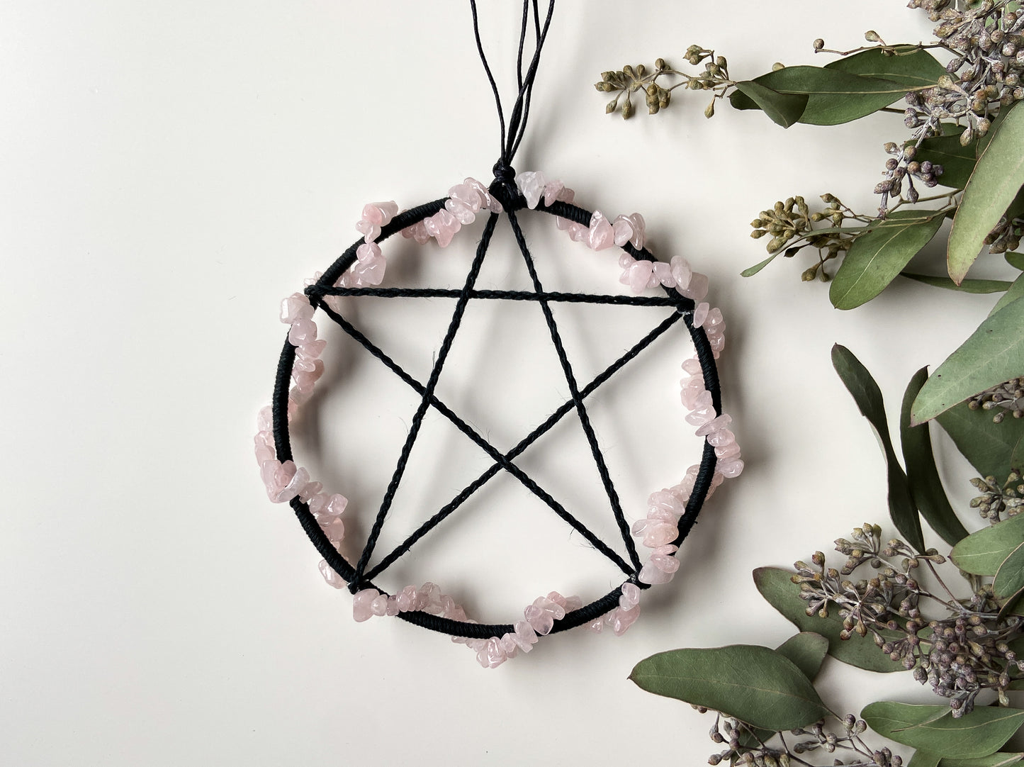 Black Pentacle with Rose Quartz Crystals