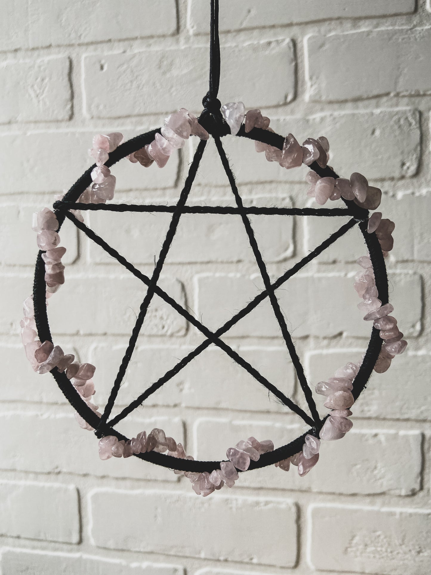 Black Pentacle with Rose Quartz Crystals