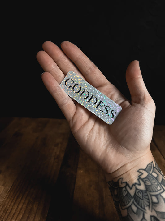 You are a goddess, let everyone know with this Glitter Goddess Sticker.