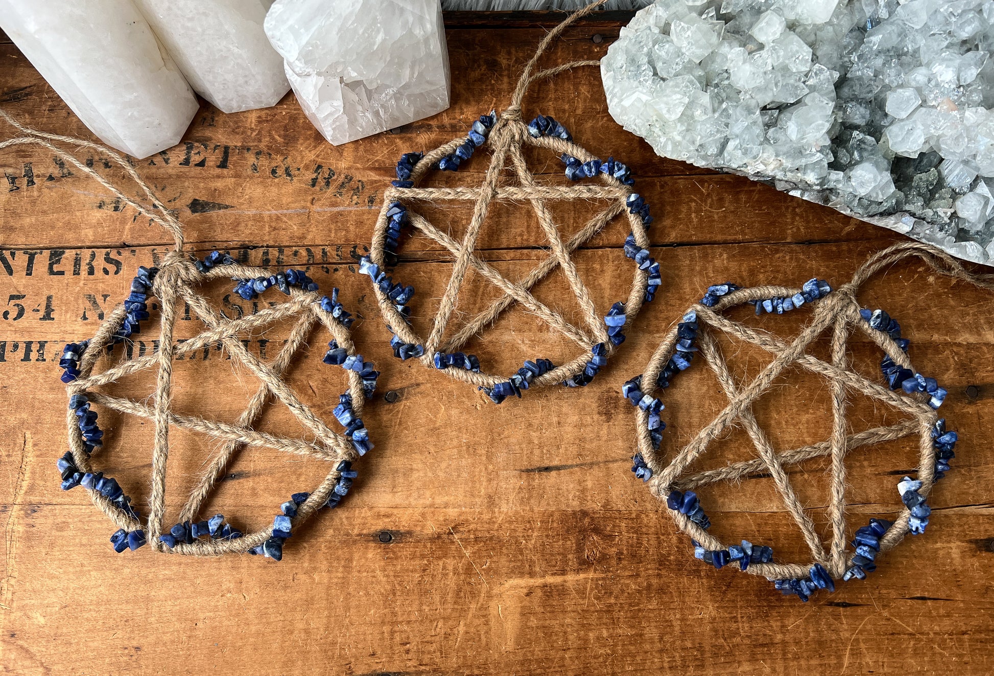 Sodalite Crystal Pentacle Wall Hanging handcrafted by The Stone Maidens. 