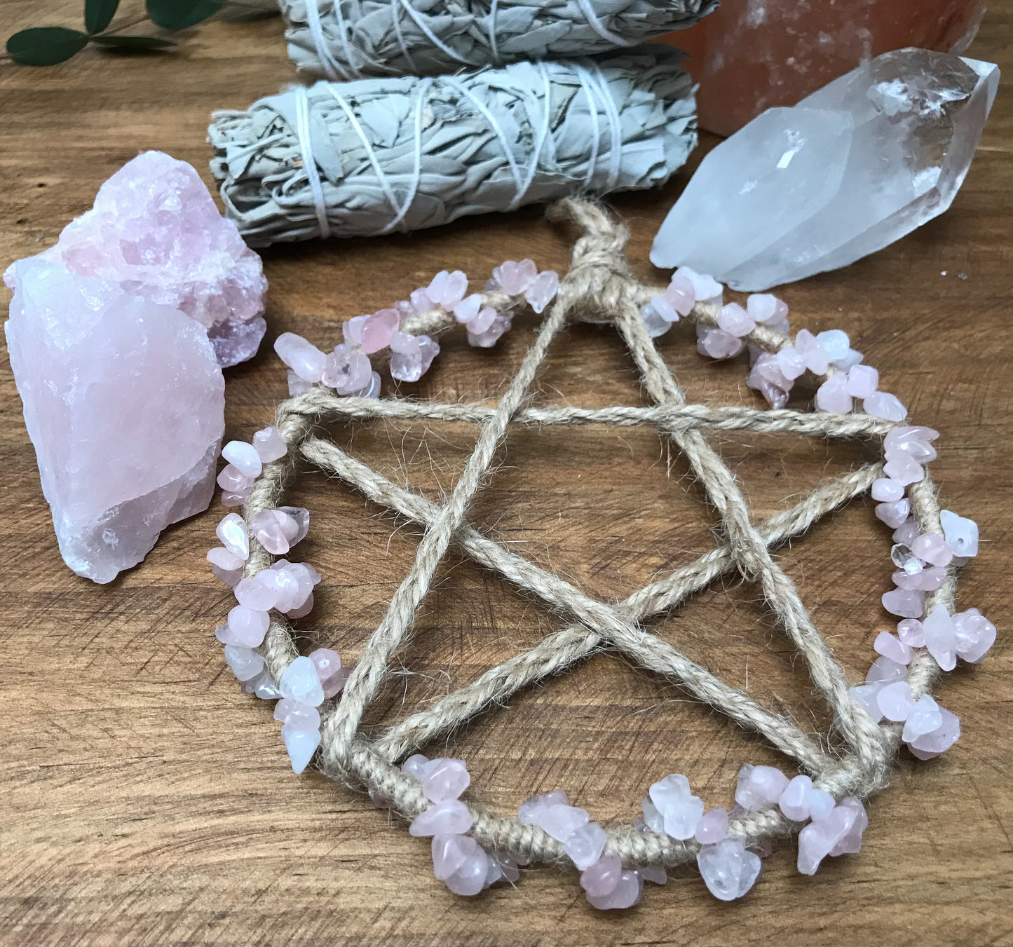 Rose Quartz Pentacle Wall Hanging