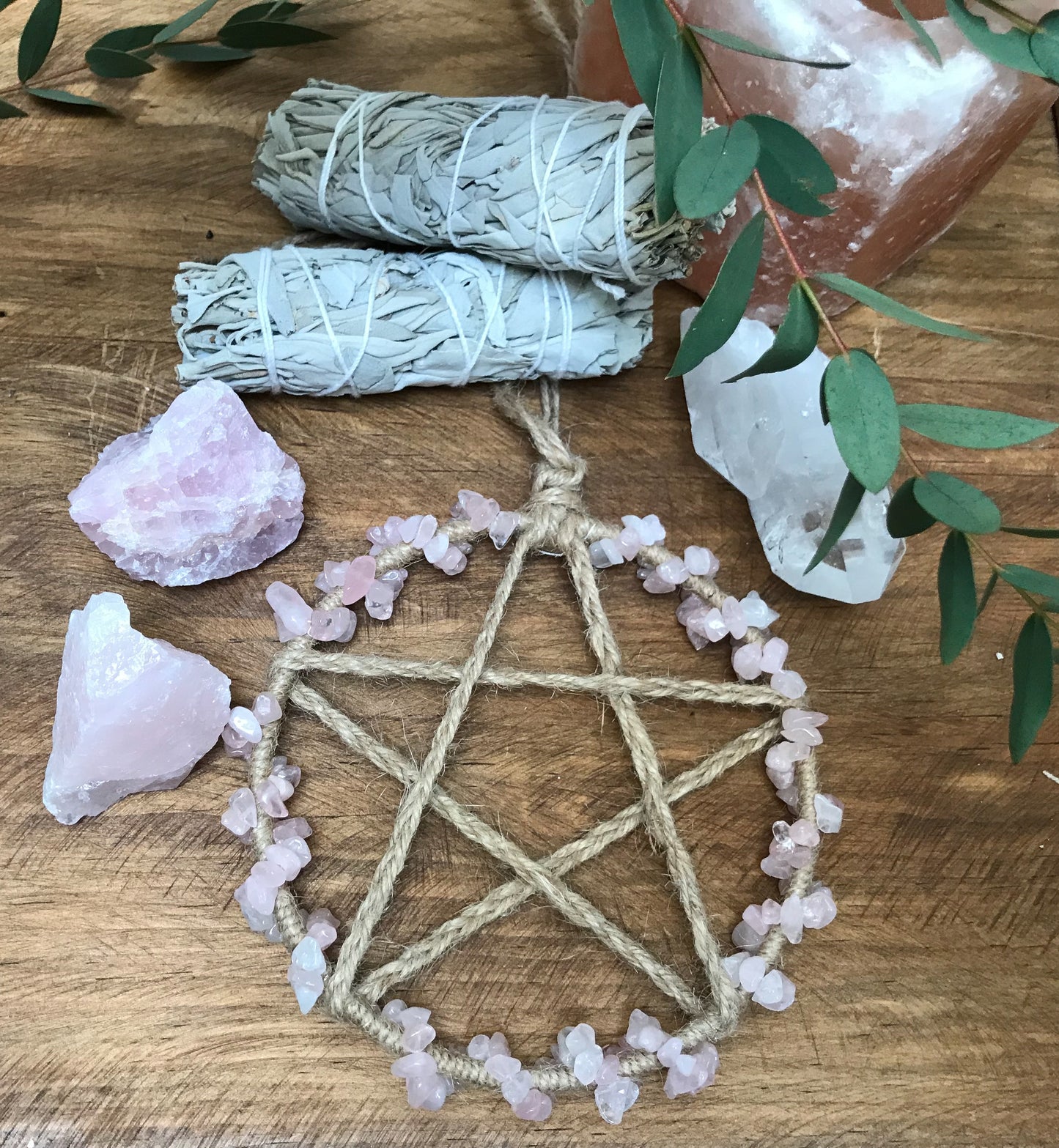 Rose Quartz Pentacle Wall Hanging