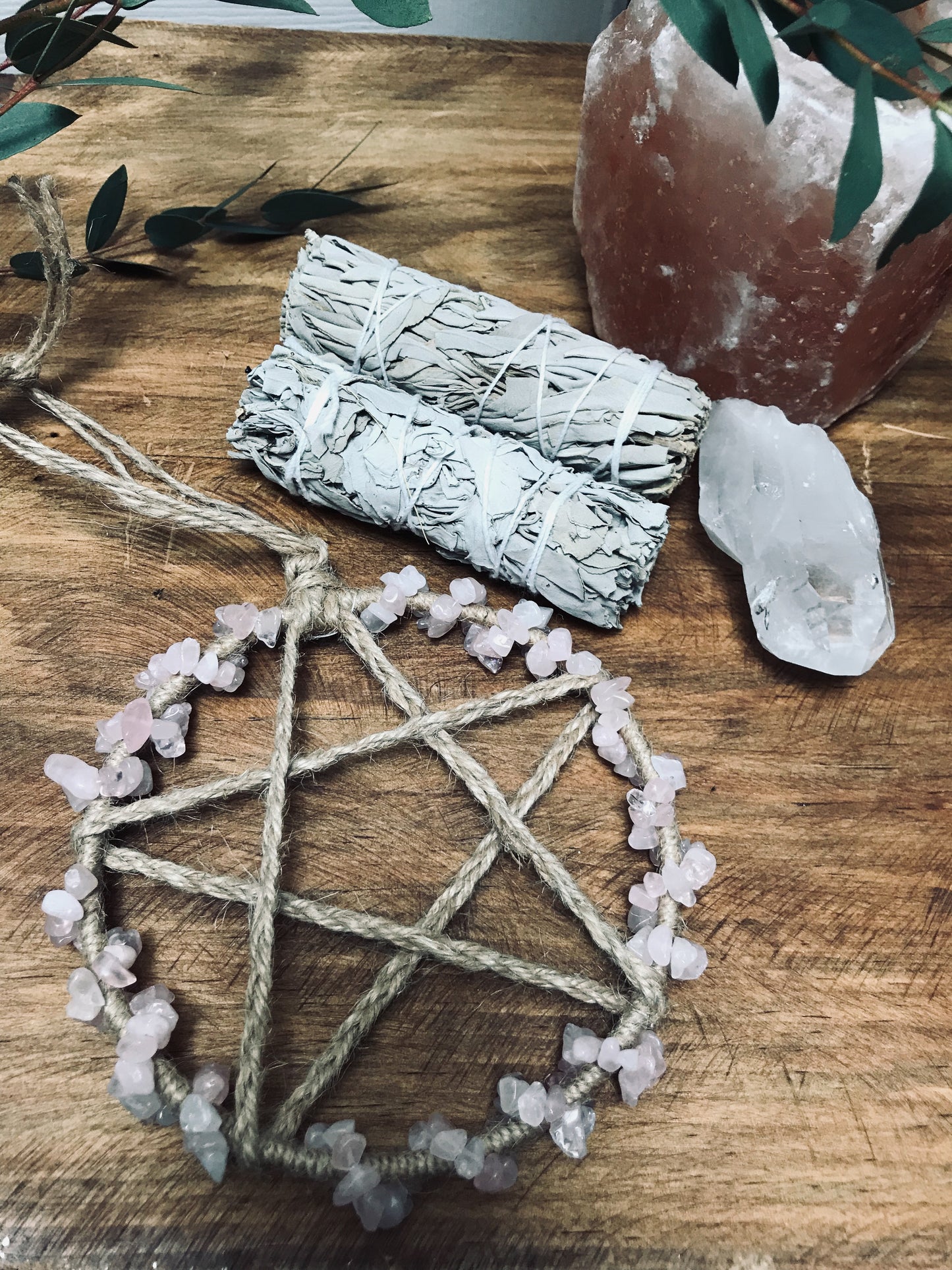 Rose Quartz Pentacle Wall Hanging