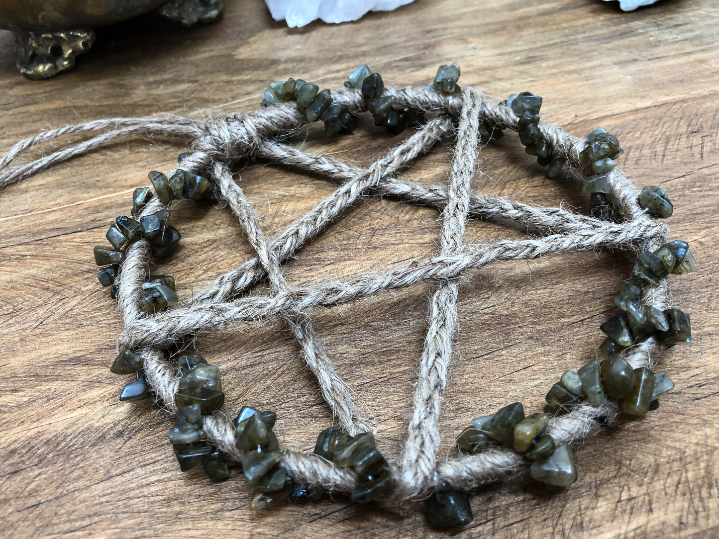 Handmade Labradorite Crystal Pentacle Wall Hanging by The Stone Maidens