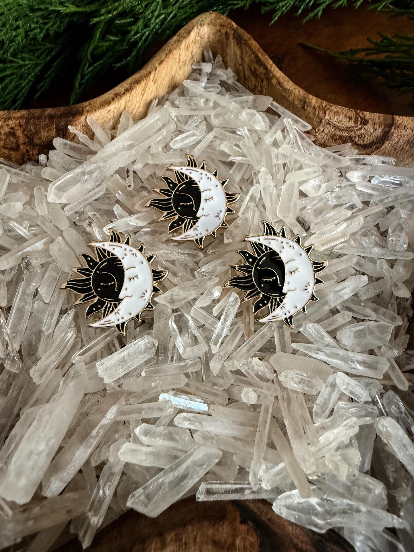 Black Sun and White Moon Enamel Pin