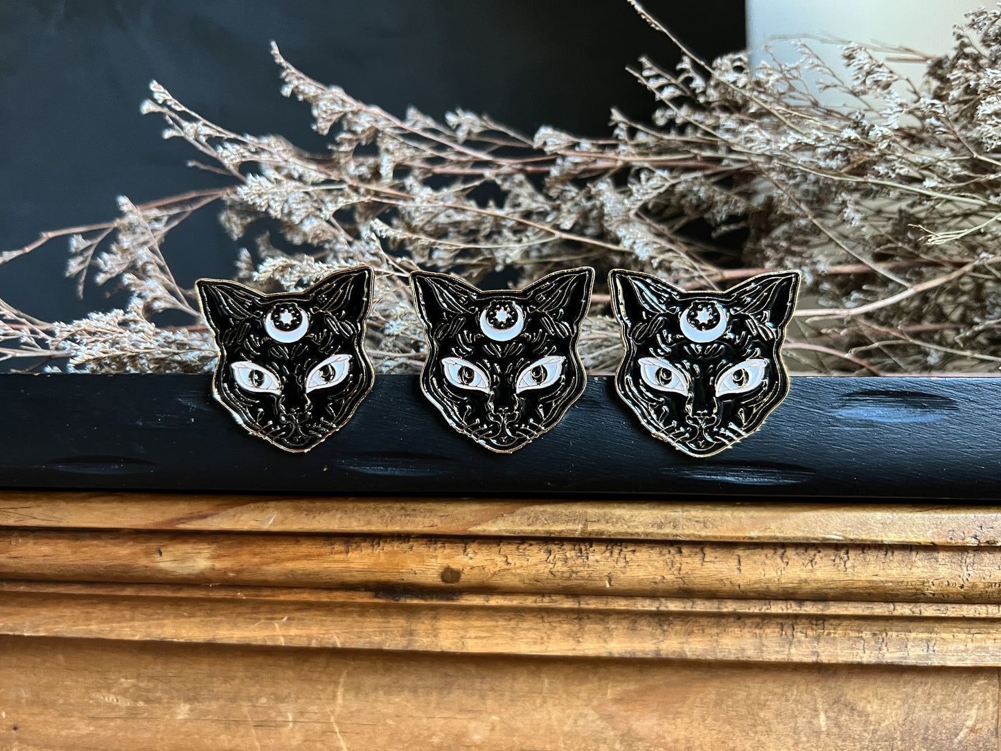 Mystic Black Cat Enamel Pins