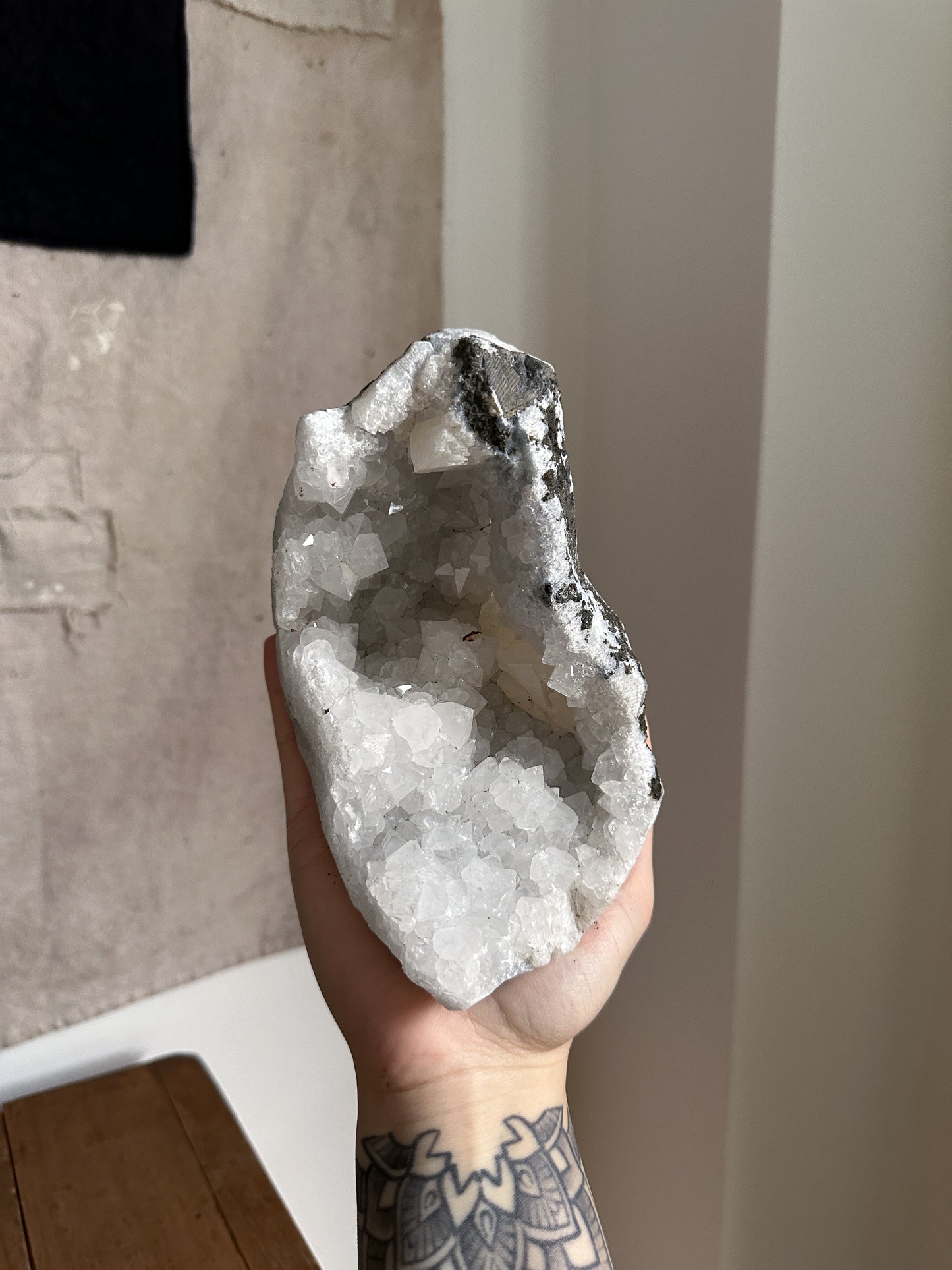 Apophyllite with Calcite Geode