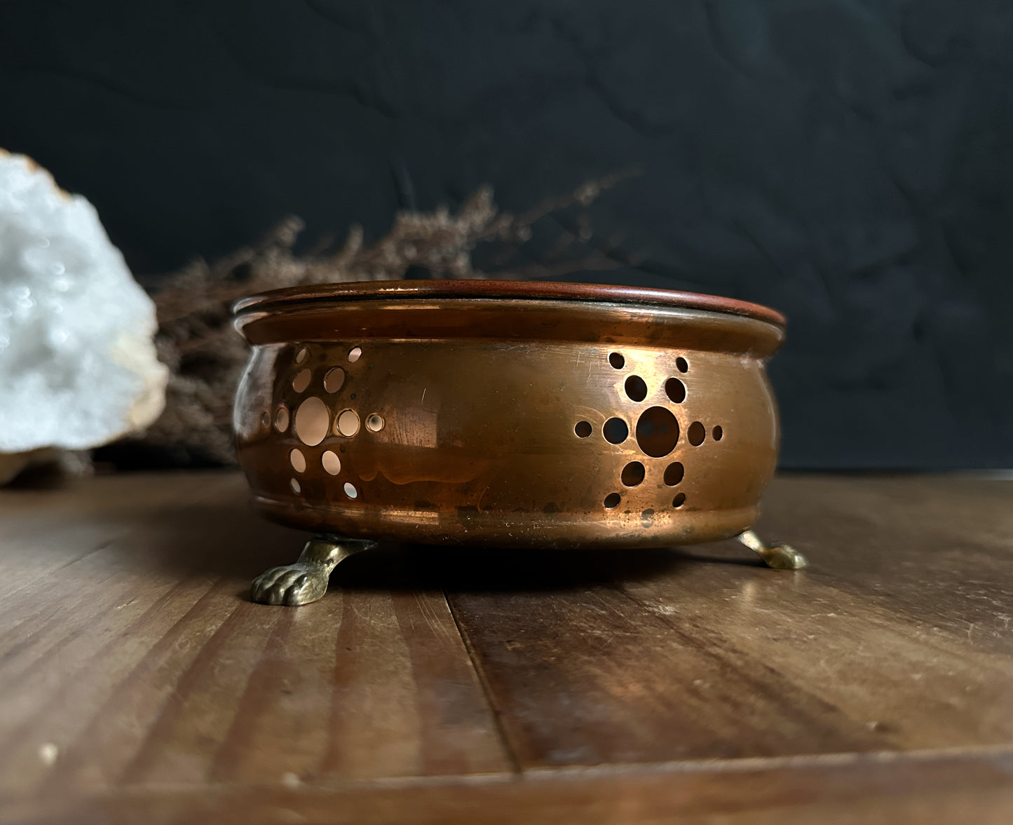 Copper Trinket Dish with Brass Feet