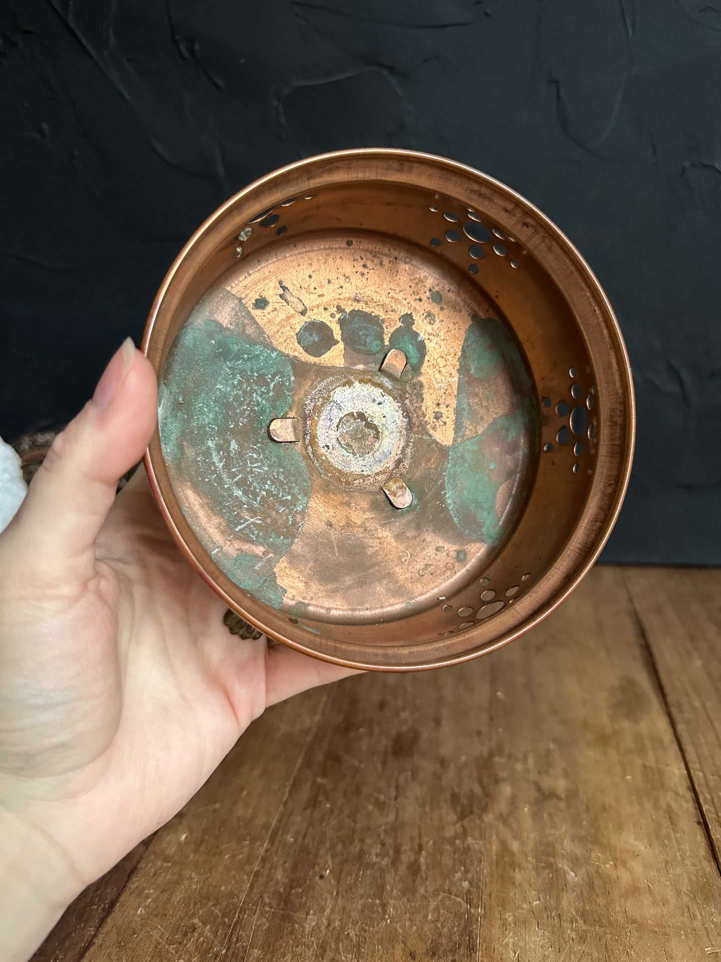 Copper Trinket Dish with Brass Feet